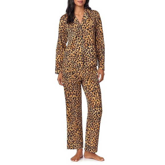 Lauren Ralph Lauren Long Sleeve Notch Collar Long Pant Leopard Print Pajama Set - Picture 1 of 13